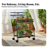2-Tier Rolling Flower Rack With Wheels Utility Trolley Raised Edges