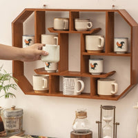 Wooden wall Display Shelf Multi-Tier Tea Cup Rack-Saving Wooden wall Shelf for Bedroom