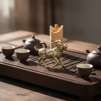Brass Goat Figurine Small Brass Tea Pet Mini for Office Shelf, Display Cabinet