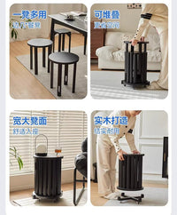 实木叠叠乐圆凳子茶几家用可叠放组合凳现代吃饭凳子餐桌凳新中式 免安装-实木方腿-沉稳黑-[一套四凳]+万向轮