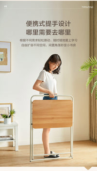 林氏家居办公折叠书桌子小户型台式办公电脑桌简约现代学习桌 【柚木+白色】LS092V3-A折叠电脑桌