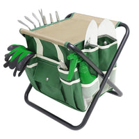 10-Piece Garden Tool Set with Folding Stool