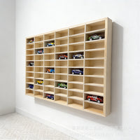 Wooden Multi-Grid Toy Car Display Rack, Wall-Mounted Storage Shelf