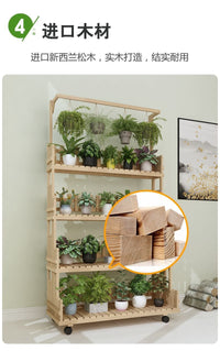 Wooden Multi-tier Plant Stand with Wheels for Balcony and Garden