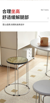 Solid Wood Round Stool with Metal Frame, Stackable, Chocolate Color