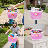 Kids' Bicycle Front Basket, Woven Plastic Shopping Basket for Children's Bikes