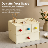 Desktop Drawers Desk Organiser, Stackable Storage Drawers for Cosmetics & Tissues, Cream PP Modern Chinese Design