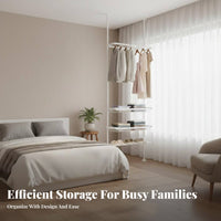 Tension Pole Closet System Open Design Garment Rack Easy to Assemble for Renters