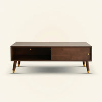 Coffee Table with Storage Rectangular Wood Coffee Table Mid-Period Modern Furniture for Apartment