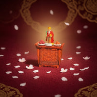 Shrine with Fragrance Burner Ornate Wealth God Figurine Carved