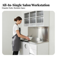 Hair Dye Dye Application Z Single LED Background Light Salon Dye Blending Area Cabinet Stainless Steel Countertop Beauty Salon Cabinet with Sink