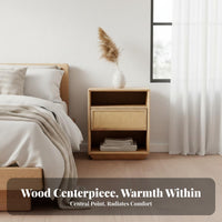 Rattan Drawer End Table sturdy Wood Nightstand Sturdy Construction for Guest Room