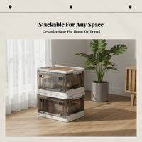 Outdoor Camping Folding Storage Box, Side-Opening, Stackable, Car Organizer, Wooden Lid, Clothes Holder, Plastic