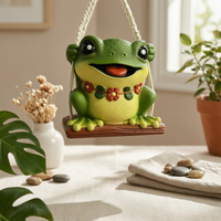 Frog Hanging Planter Hand-Painted Resin Frog Pot Handmade Feel for Patio