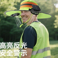 环卫工人太阳能风扇帽公路夏季防晒遮阳反光帽子户外遮阳帽渔夫帽