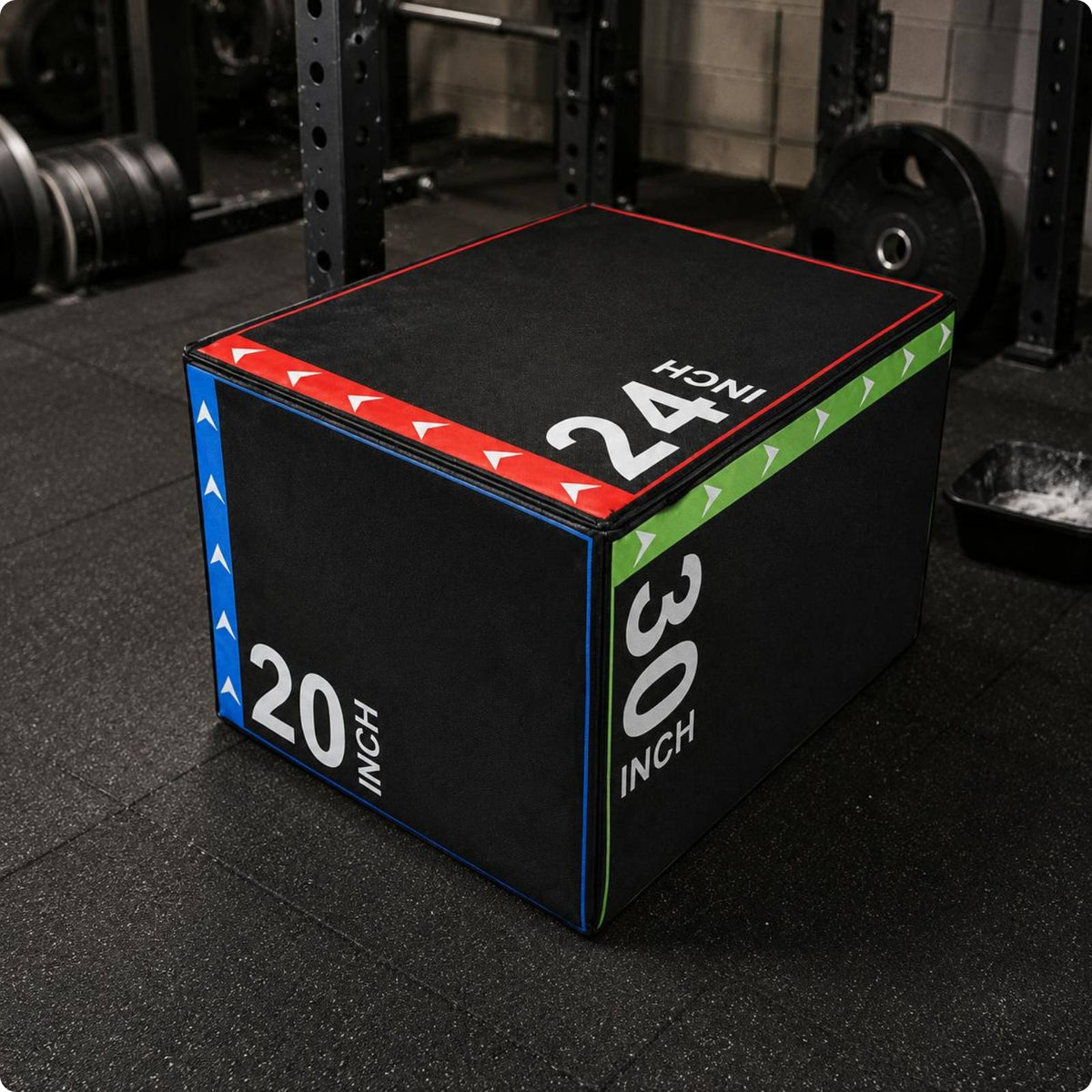 EPE Padding Foam Jump Box Black Cover Plyo Box Stitched Seams Fitness Gear Colored Border Accents
