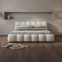 Modern Cushion Bed Authentic Leather Soft Padded Bed Frame Italian Minimalist Design