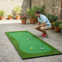 Grass-Textured Golf Putting Mat with Cups Non-Slip Indoor Putting Green with Flags Slim-Profile Compact for Golfers