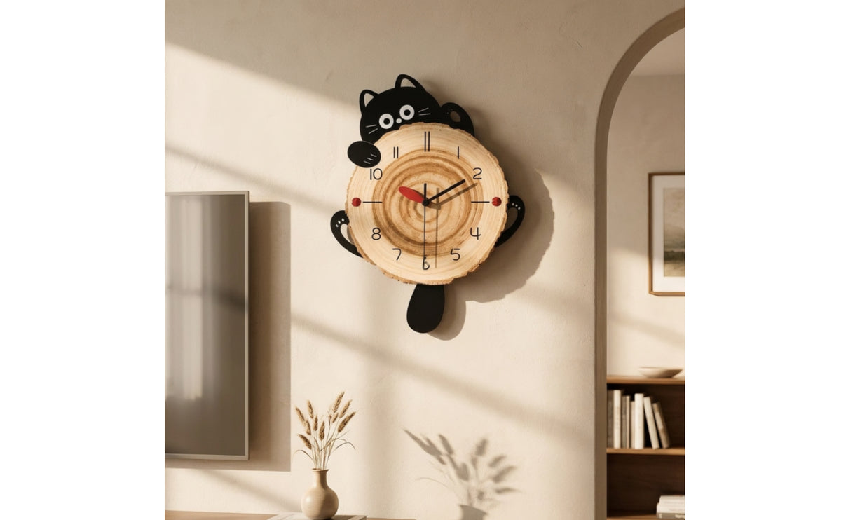 Cat-Shaped Wall Clock Whimsical Cat Clock Lovely for Living Room