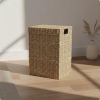 Lidded Laundry Hamper Decorative Lidded Laundry Basket Carry Handles Household Storage for Bedroom