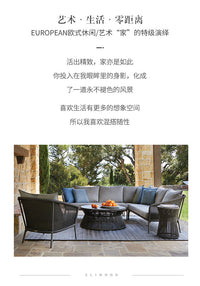 Nordic Outdoor Rattan Sofa Set with Footstool and Side Table, Metal Frame