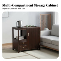 Mobile Tea Station Integrated Kettle Stand Multi-Tier Rolling Cart Dense Wood Construction on Wheels for Adults, Office, Parties