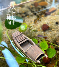 禅意枯山水摆件古代乌篷船小帆船小舟竹筏桌面微景观沙盘可浮水