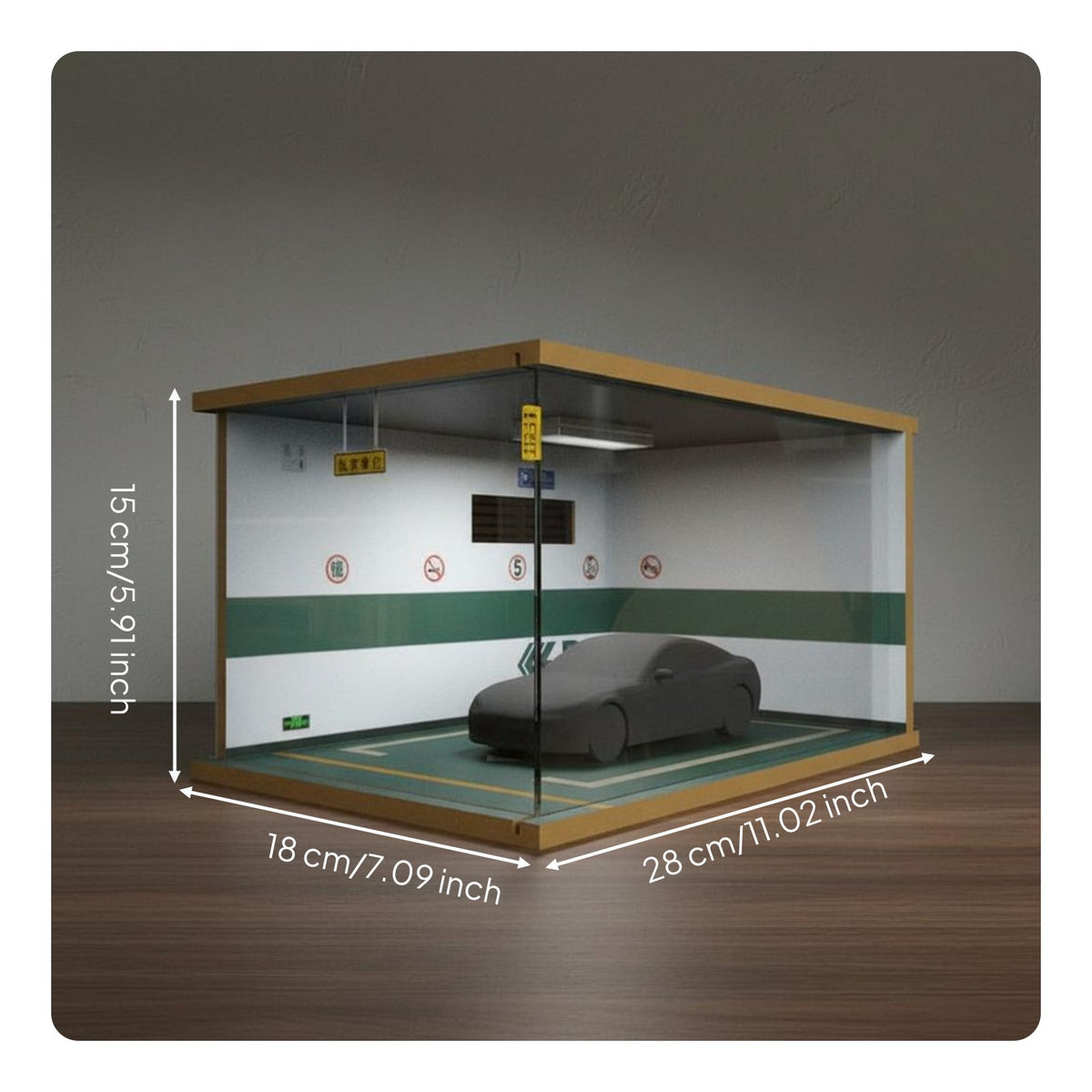 1/24 Scale Garage Diorama Dustproof Acrylic Illuminated Cover Model Car Display Case Realistic Scene Model Car Garage with Lights for Hobbyists