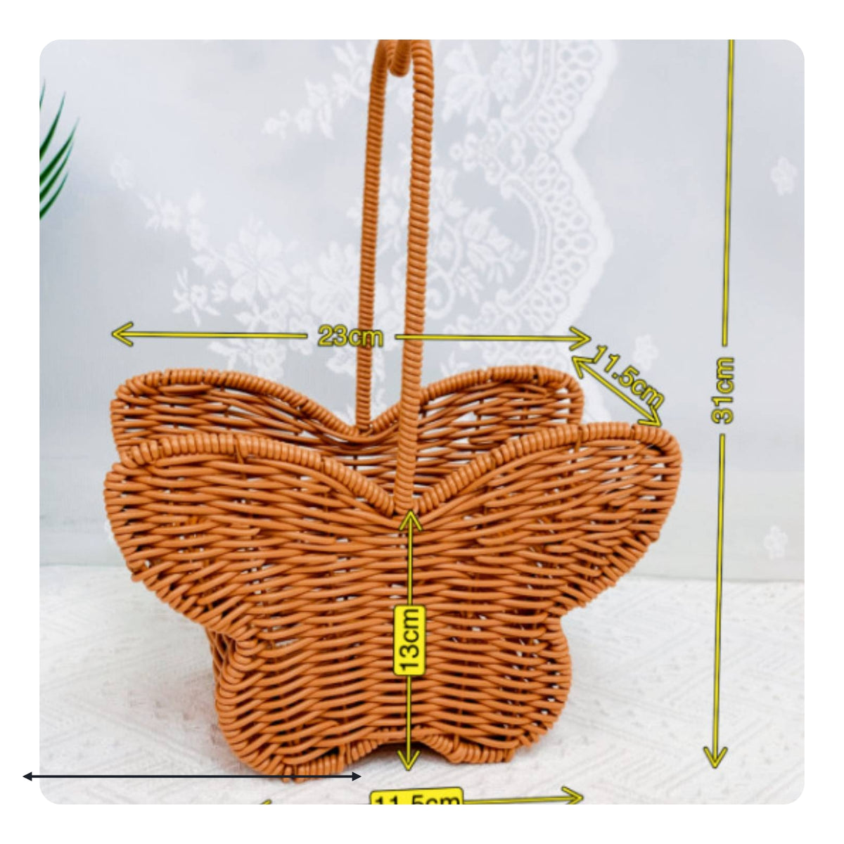 Handmade Butterfly Basket Decorative Woven Basket with Handle Handwoven Organizer Scalloped for Home Decor, Flower Arranging, Picnic