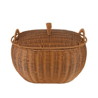 Rattan-Look Handwoven Storage Basket with Lid for Home Organization