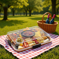 Divided Snack Platter with Handle Secure Bamboo Serving Tray with Lid