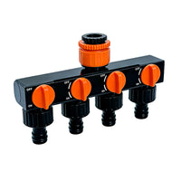 1-to-4 Water Flow Splitter with Valve, Garden Hose Connector