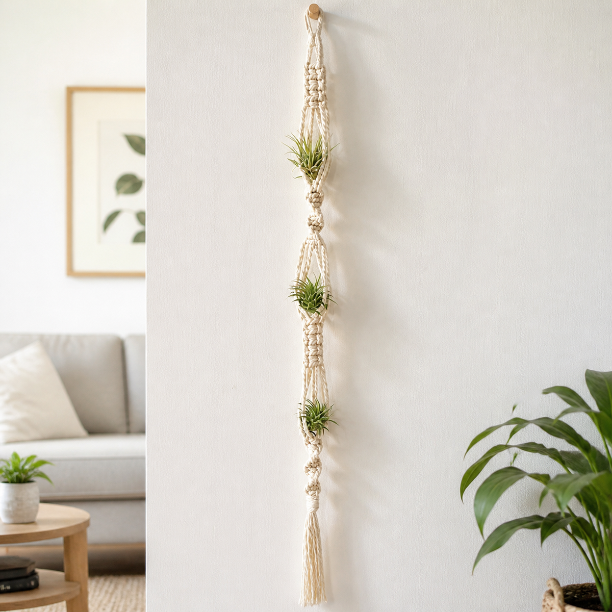 Macrame Plant Hanger, Handwoven Hanging Planters for Indoor Plants, Boho Design Rope Plant Hanger 55-80cm for Living Room Decor