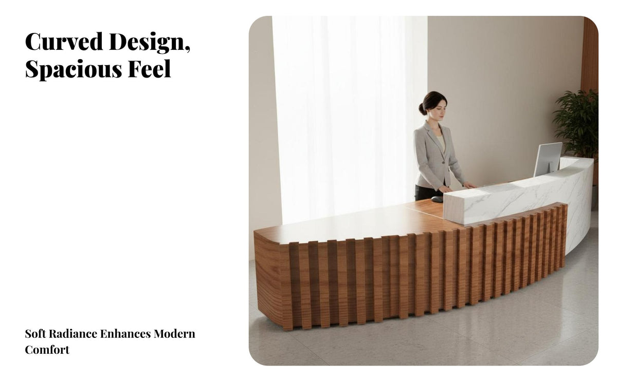 Curved Reception Desk Elegant Design Imitation Marble Front Desk Easy to Clean Surface Modern Reception Counter for Shopkeepers, Clubhouse