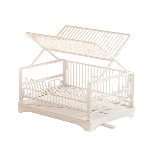 Dish Drain Rack with Tray Foldable 2-Tier Dish Rack, Space-Saving for Rv Kitchen