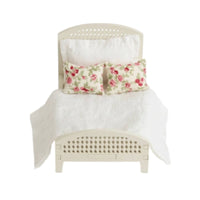 Miniature Bed with Wooden Frame Vintage-Styled Dollhouse Bed