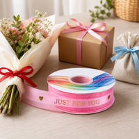 2.5cm Gold Stamped Cake Ribbon Sheer Organza Floral Packaging Decorative Satin Ribbon for Gifts