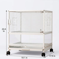 Stackable Bird Cage with Wheels, 2-Tier Metal Large Parrot Cage, Easy to Clean Panoramic Transparent Habitat for Universal Bird Species, 2 Doors