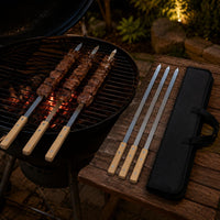 6 Pieces Stainless Steel Barbecue Skewer Heavy Duty Long Wooden Handle Skewer Food Grade Bbq Kebab for Picnic
