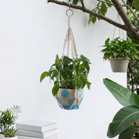 Macrame Plant Hanger, Bohemian Hanging Planter for Indoor & Outdoor Use, Cream Plant Fiber Macrame Hanger for Home Garden Decor