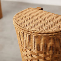 Handwoven Backpack Basket with Lid Wicker-Style Imitation Rattan Backpack Multifunctional Woven Picking Basket Spacious for Harvesting