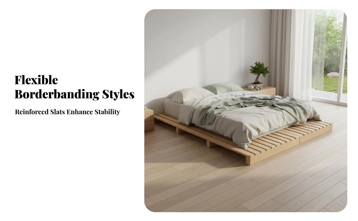 Japanese Design Slatted Tatami Frame Breathable Design Bedroom Furniture Low-to-the-Ground Platform Bed Space-Saving for Homeowners, Apartment Dwellers, Minimalists, Small Apartments, Guest Room