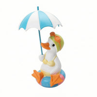 Duck Figurine with Umbrella Whimsical Duck with Umbrella Playful for Courtyard