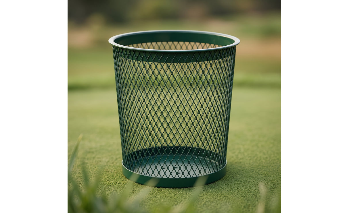 Ground-Mount Mesh Trash Can with Mounting Post Rust-Resistant Steel Mesh Waste Bin Windproof Outdoor Trash Can Commercial for Golf Courses, Driving Ranges, Fairways, Parks