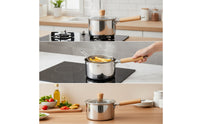 Stainless Steel Milk Pot with Wooden Handle Easy to Clean Pot with Wooden Handle Mini Saucepan Sturdy for Singles