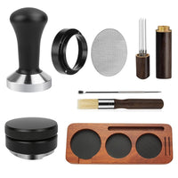 Solid Wood Coffee Tamper and Distribution Needle Storage Board Set