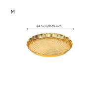 Gold-Colored Tray with Fluted Rim Decorative Tray with Embossed Pattern Lustrous Elegant for Coffee Table, Dining Area, Display Shelf