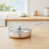 Stainless Steel Skillet with Lid Uncoated Stainless Steel Frying All-Cooktop Cooktop skillet with Lid for Home Cooks