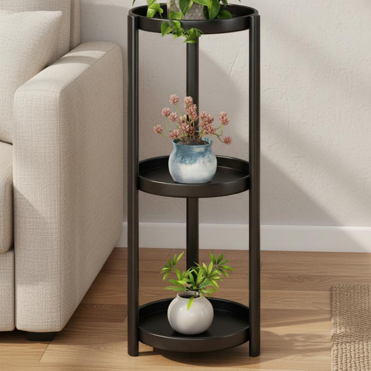 Indoor Flower Rack, Multi-Tier Stand, Round Storage Shelf for Living Room Balcony
