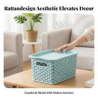 Lidded Woven& sophistication Container Stackable Storage Basket Sturdy Construction